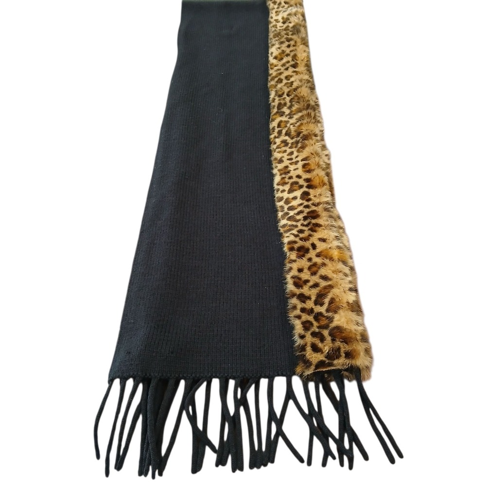 Banana Republic Black/Faux Fur Trimmed Fringe Knitted Large Wool Bld Lux City